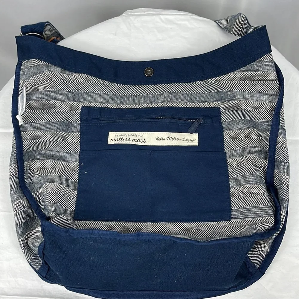 Thirty One Retro Metro Striped Hobo Messenger Crossbody Shoulder Bag Woven Purse